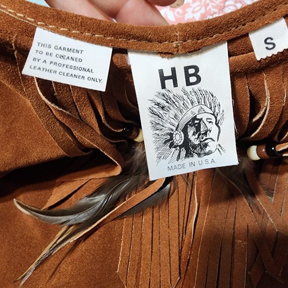 Vintage HB Leather Halter Western Top Feather Fringe Beads Made in USA - Picture 10 of 10